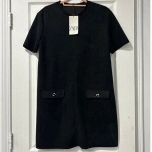 ZARA- Faux Suede Black Mini Shift Dress-Size Medium - NWT